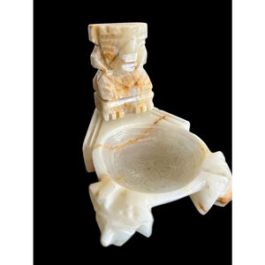 Vintage Carved Onyx Stone Dish w/ Figure – Aztec/Mayan